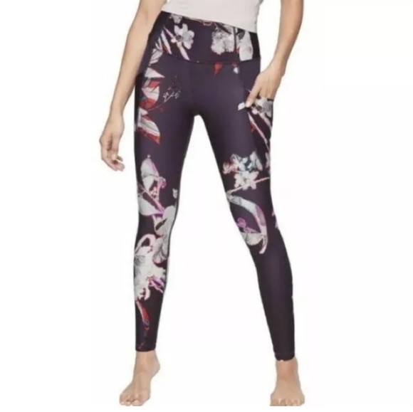 Athleta Pants - Athleta Salutation Stash Pocket Magnolia Floral Regal Plum Leggings Medium